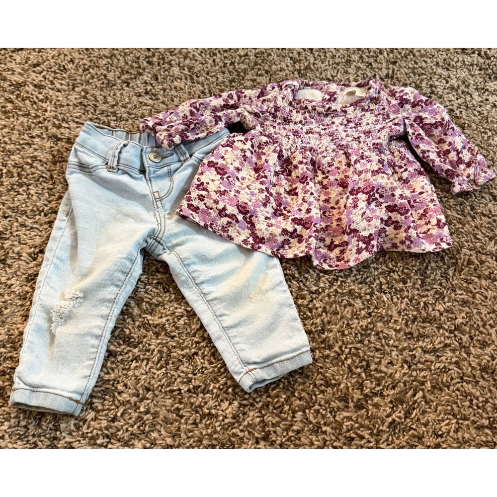 Chelsea & Violet + Oshkosh Baby Girl Outfit Top & Jeans 6 Months